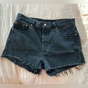 Levi’s 501 high rise black denim shorts 33